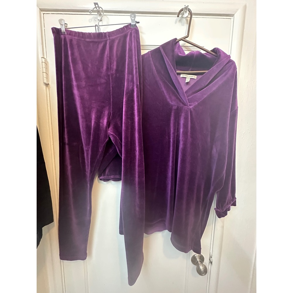 Victorias Secret Purple Velour Loungewear Set Hooded Tunic and Leggings Large